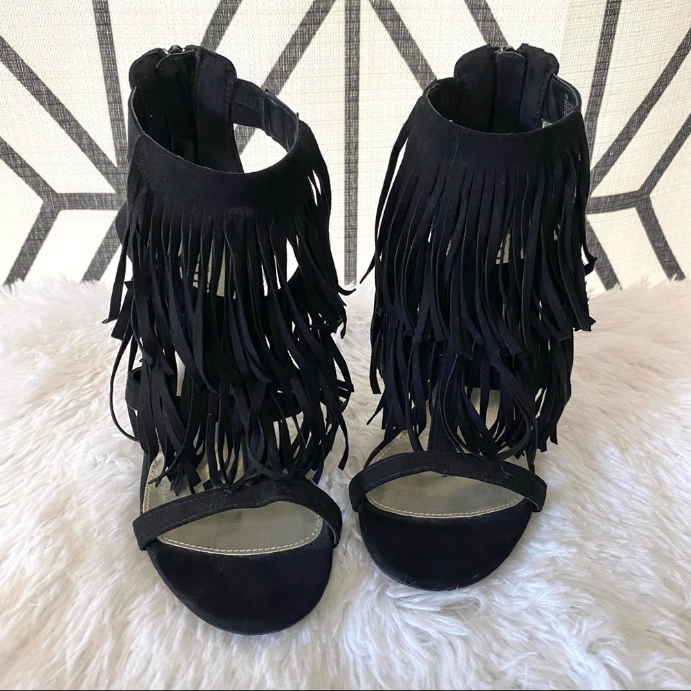 a.n.a Black Fringe Heels